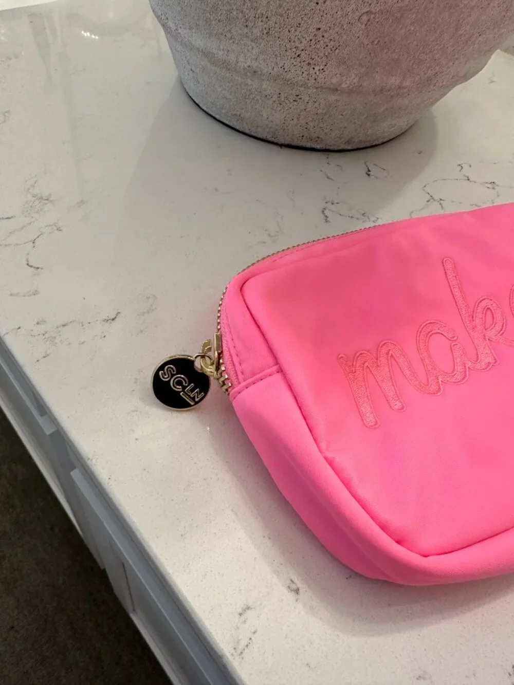 Stoney Clover Lane Makeup Embroidered Pouch in Bubblegum